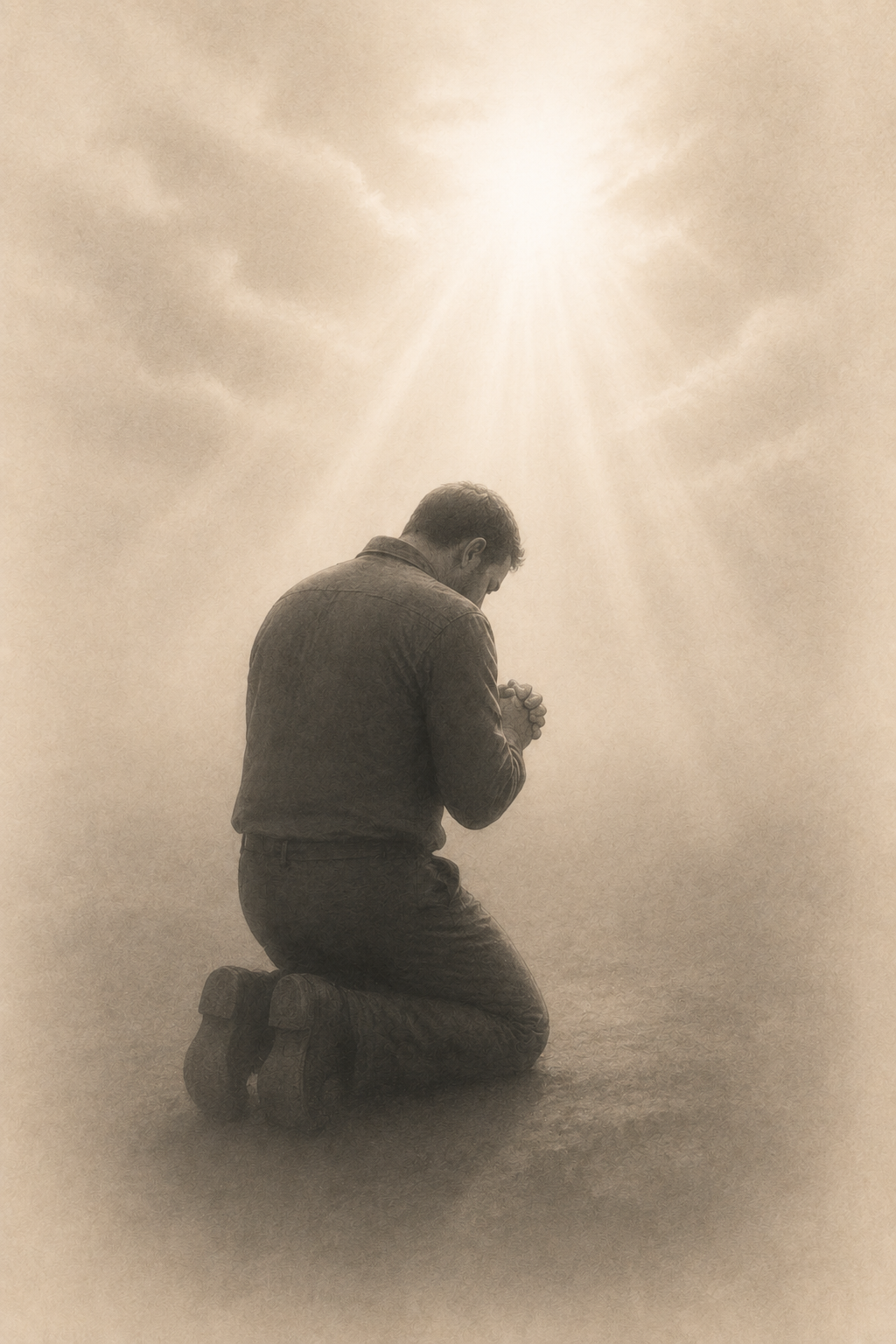 A person kneeling in humble prayer
